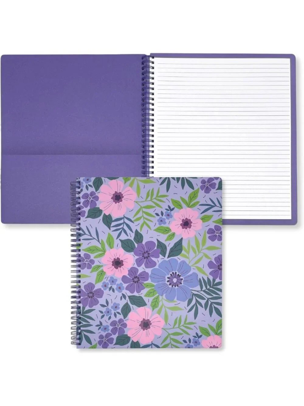 Floral Large Spiral Notebook - Cute Lilac Flower Design, Perfect for School